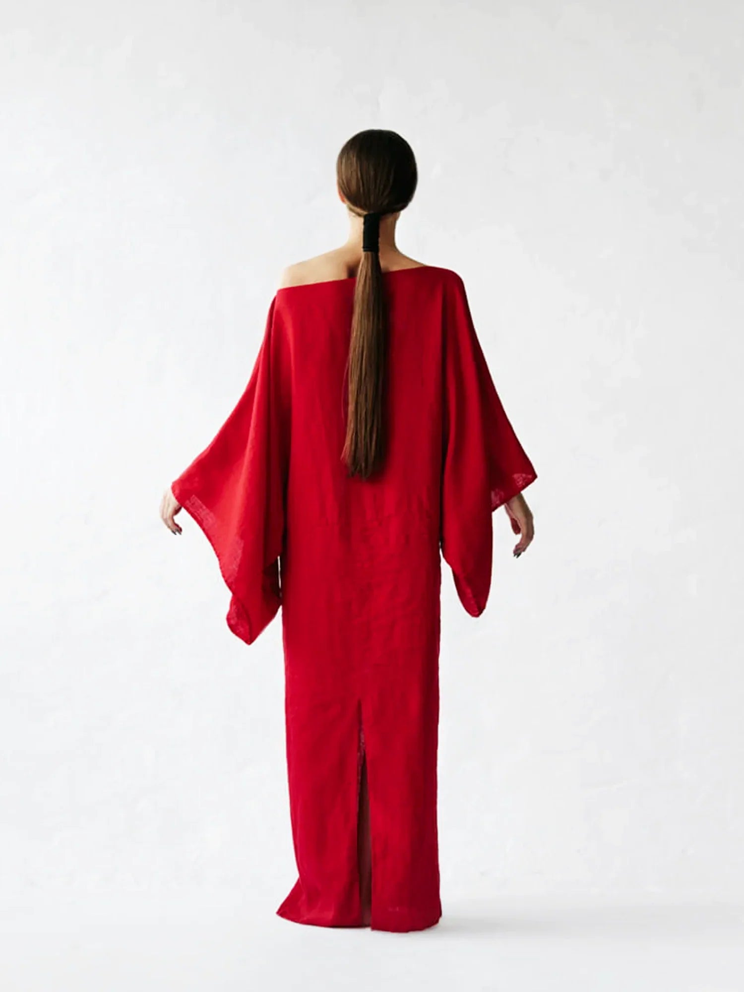 Crimson Linen Breeze Kimono Dress-Massicos