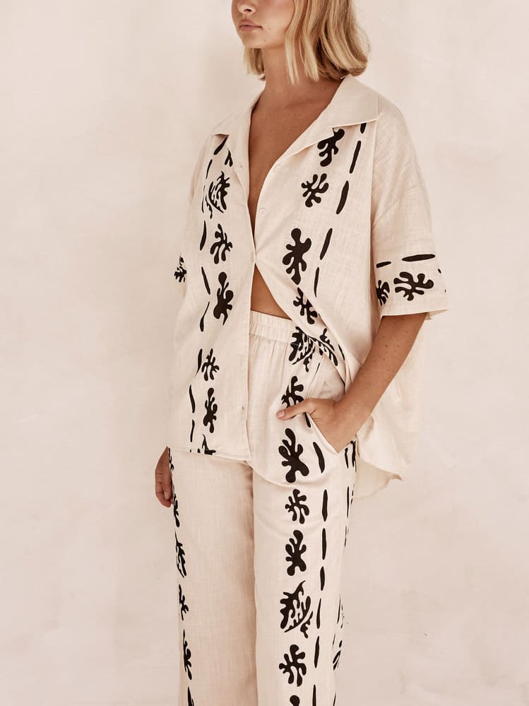 Black Printed Cream Wide Leg Pants-Set-Massicos