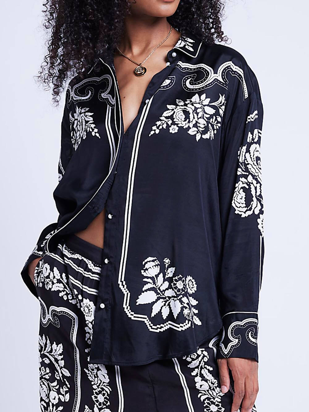 Unique Western Floral Print Elastic Pocket Wide Leg Pants-Massicos
