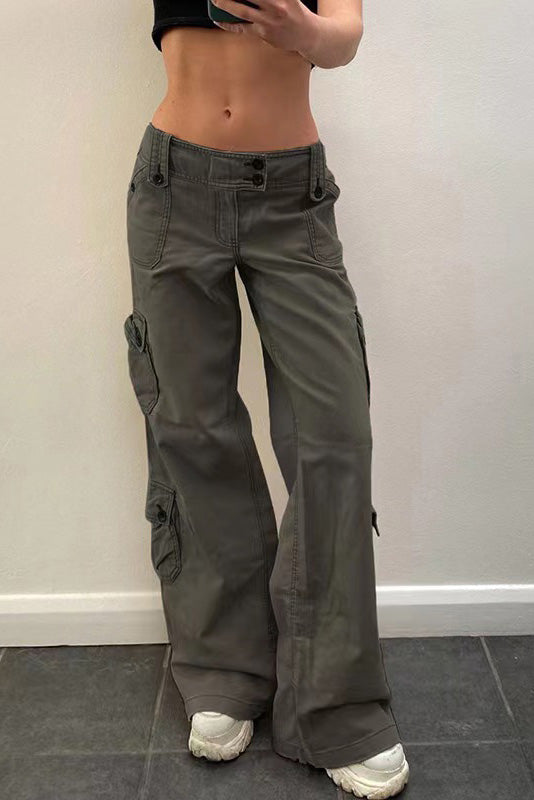 Retro Street Style Pocket Denim Pants-ROVOLE