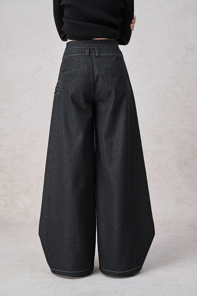 Swinging Symphony Fake Two-Piece Wide-Leg Jeans-Massicos