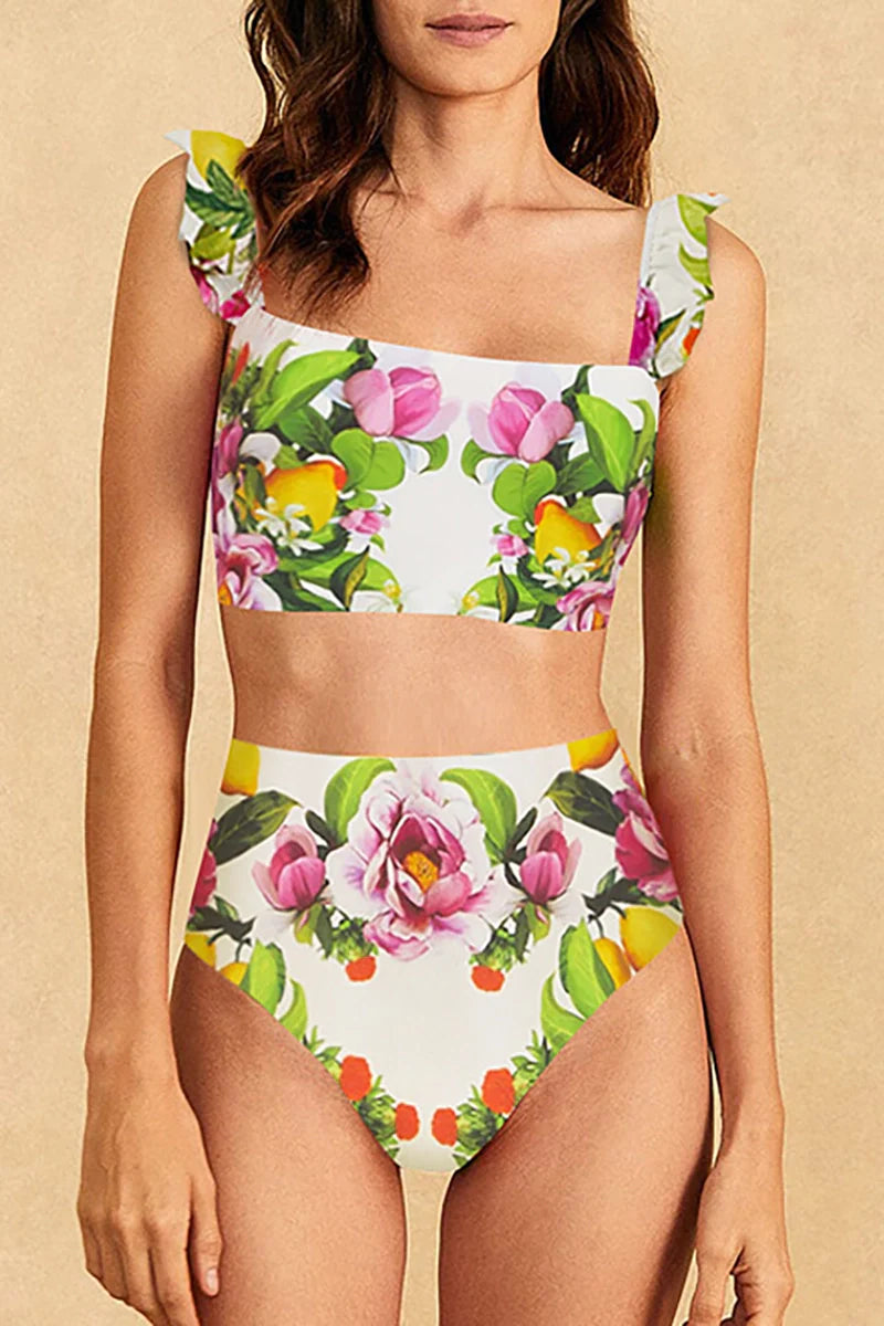 Floral Print High-Waist Bikini Set-ROVOLE