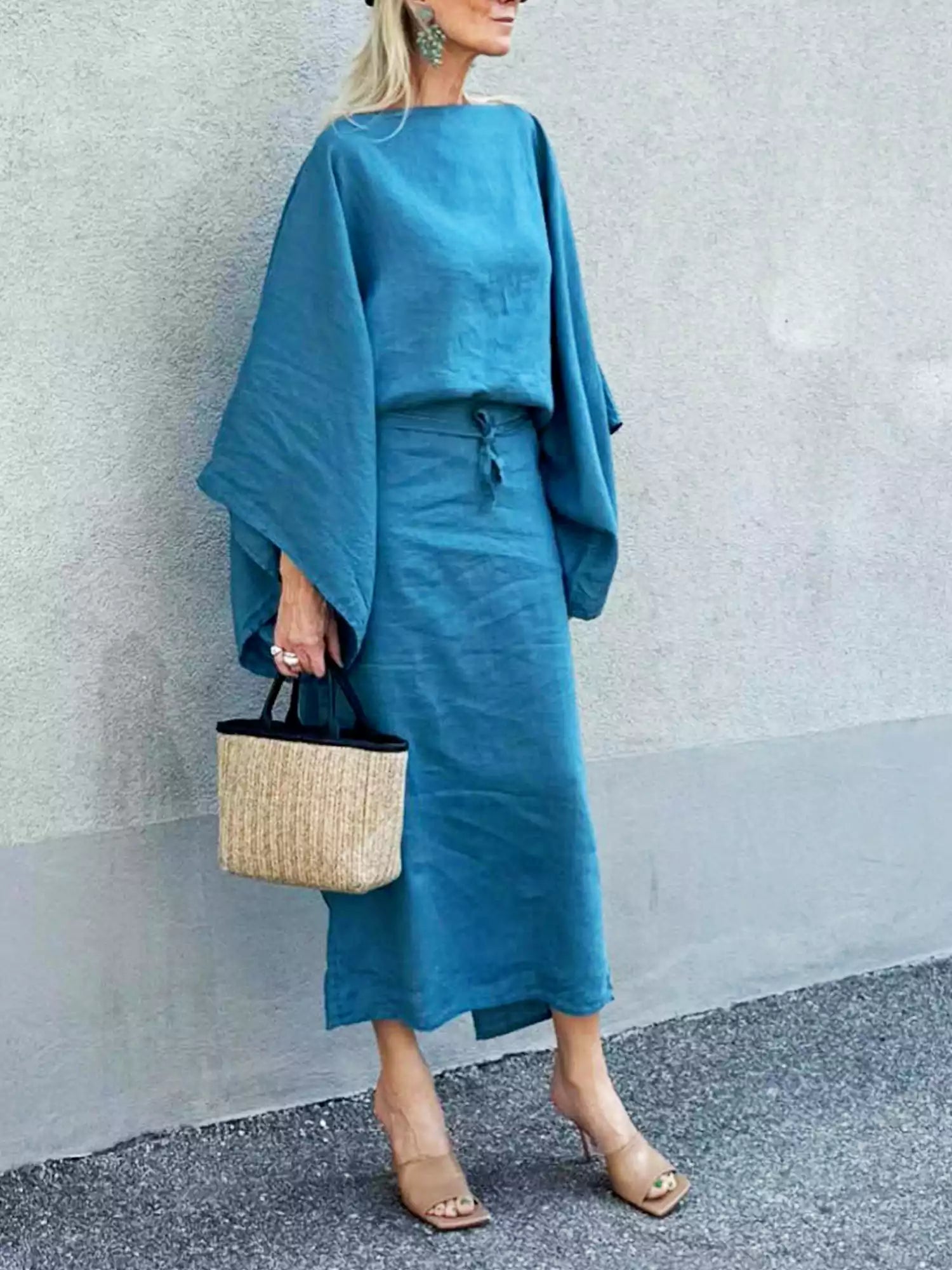 Crimson Linen Breeze Kimono Dress-Massicos