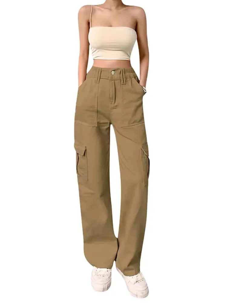 High-Waist Slim Cargo Pants-Massicos