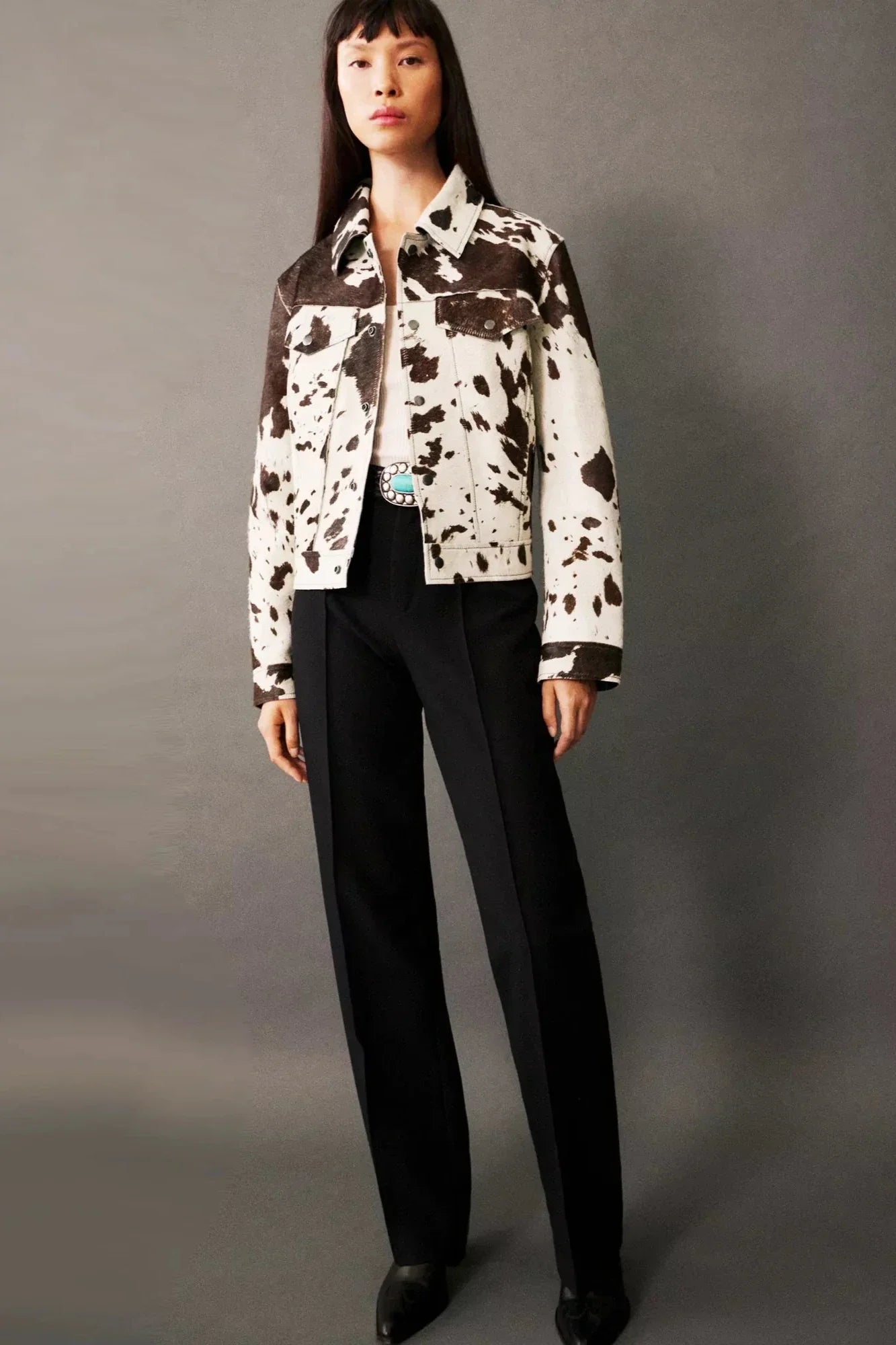 Cow Print Faux Fur Shirt-Style Jacket-ROVOLE
