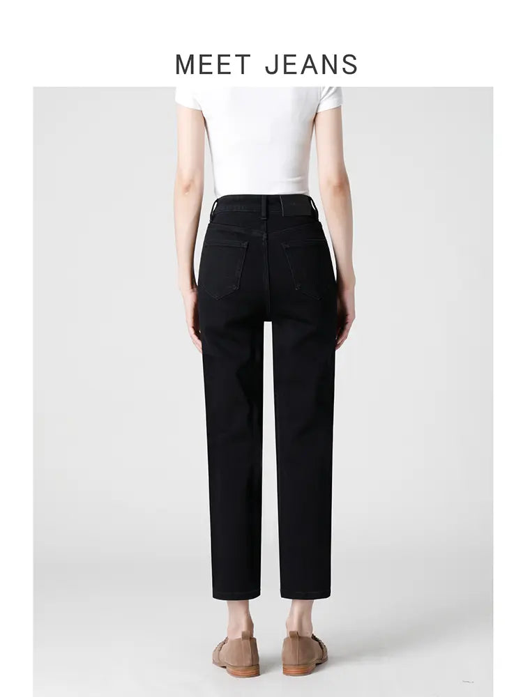 Black High-Waist Cigarette Jeans-Massicos