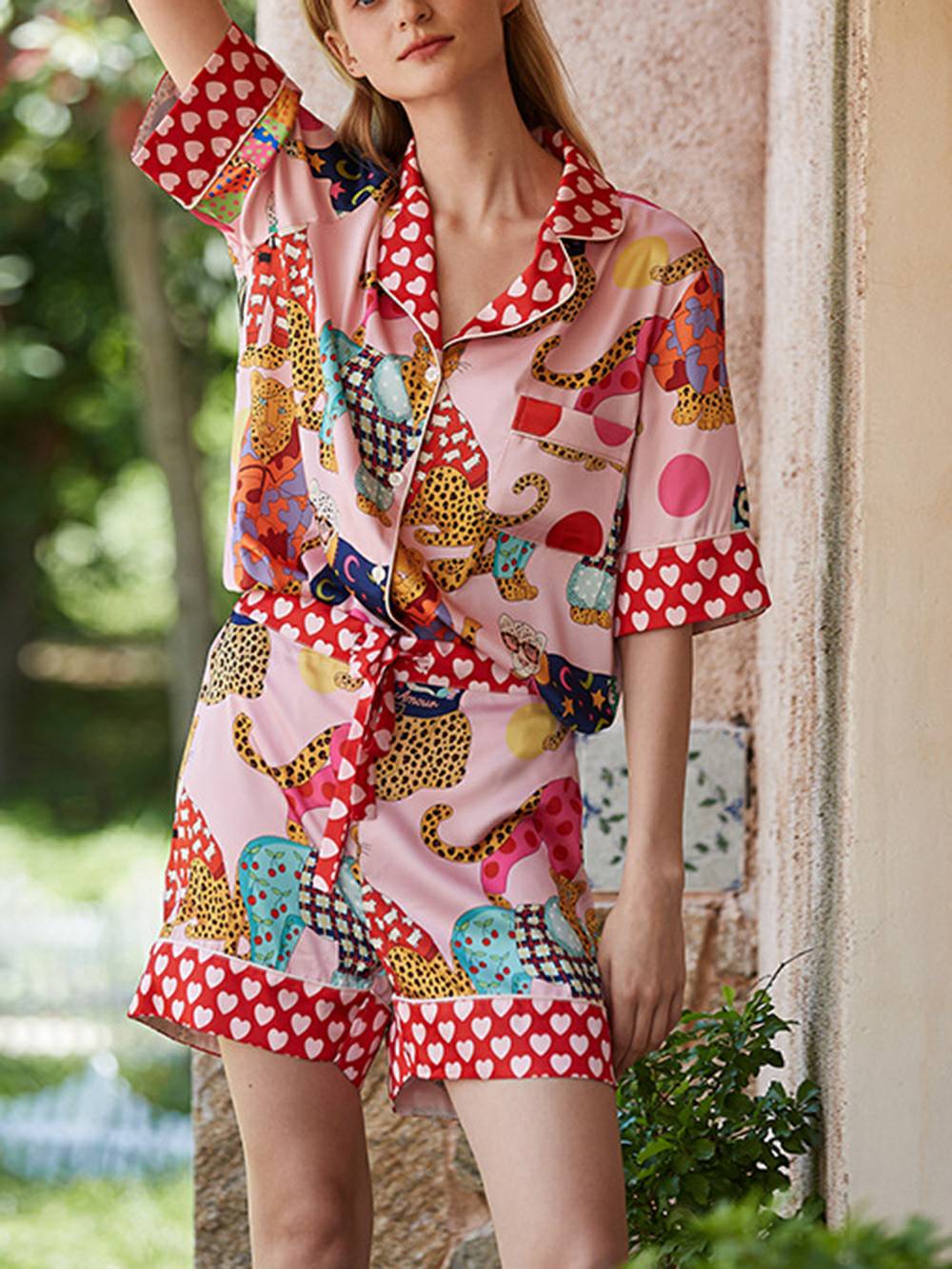 Dressing Leopard Print Silk Pajama Set-Massicos