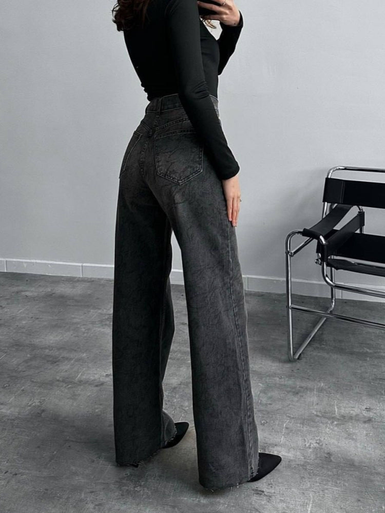 Printed Straight Leg Jeans-Massicos