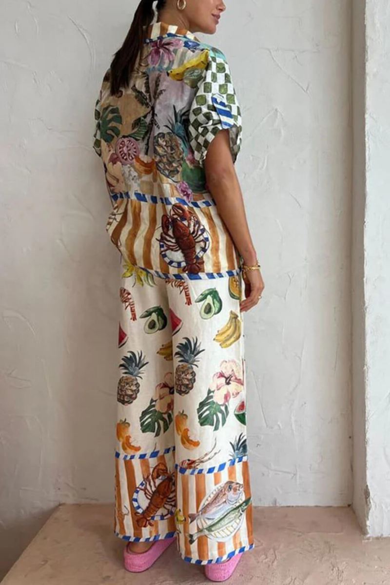 Artistic Colorful Fruit Print Casual Two-Piece Set-ROVOLE