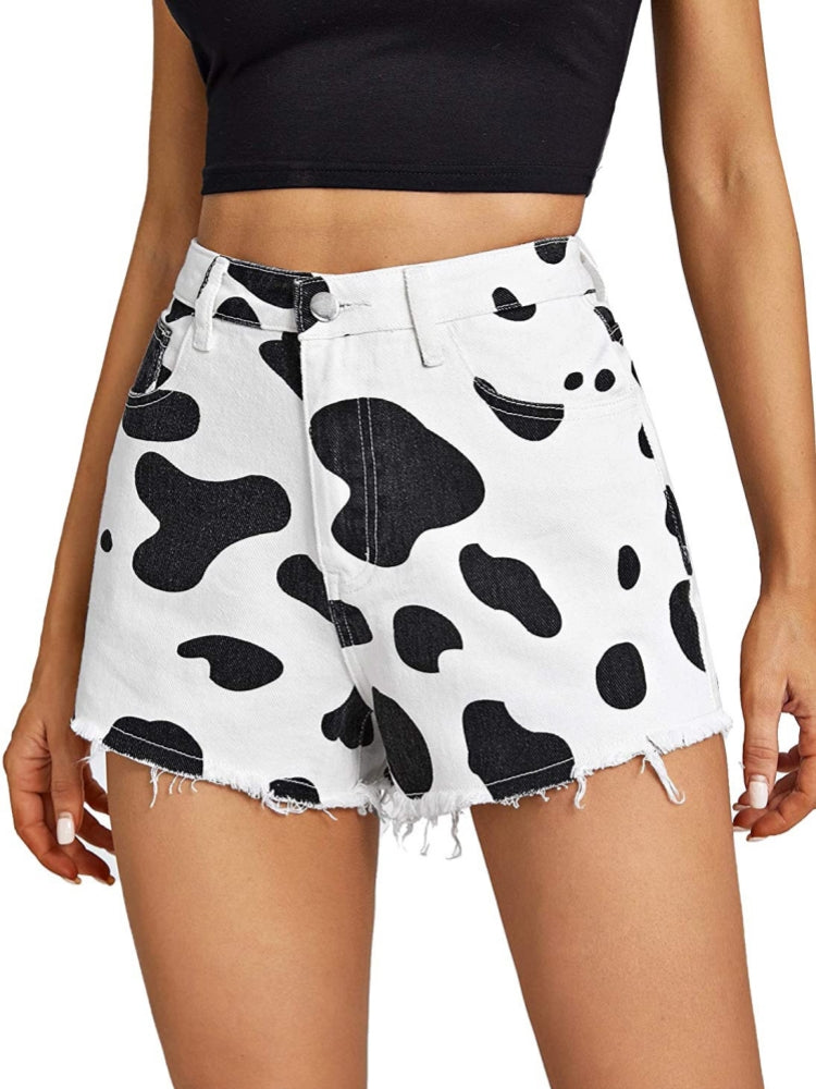 Cowboy Style Brown Cow Print Shorts-Massicos