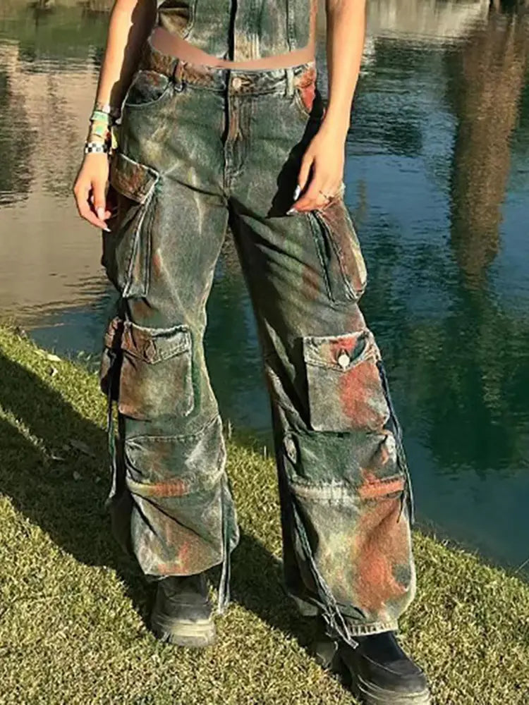 Trendy Contrast Denim Pants-Massicos