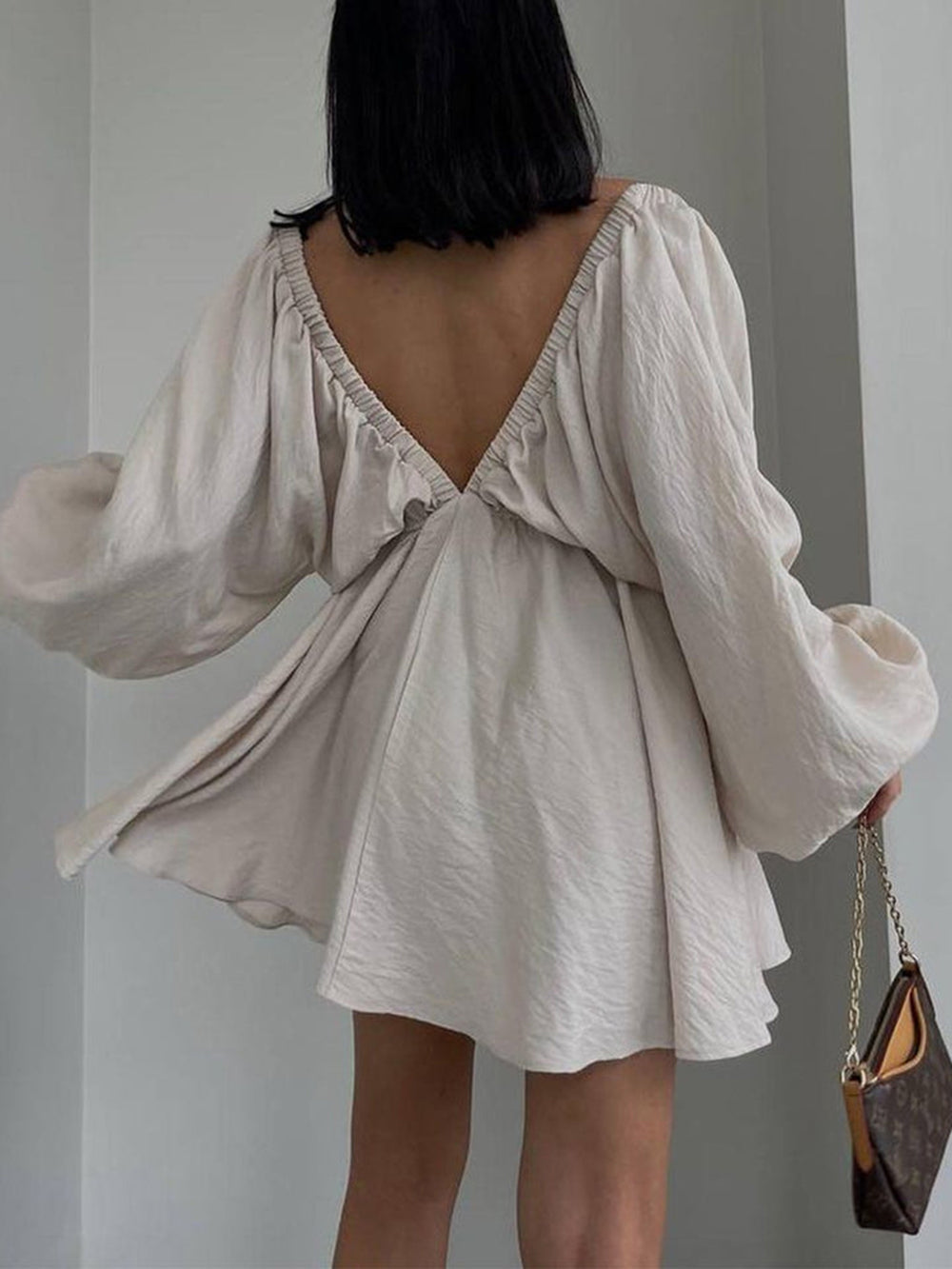 Woven Plunge Skater Mini Dress-Massicos