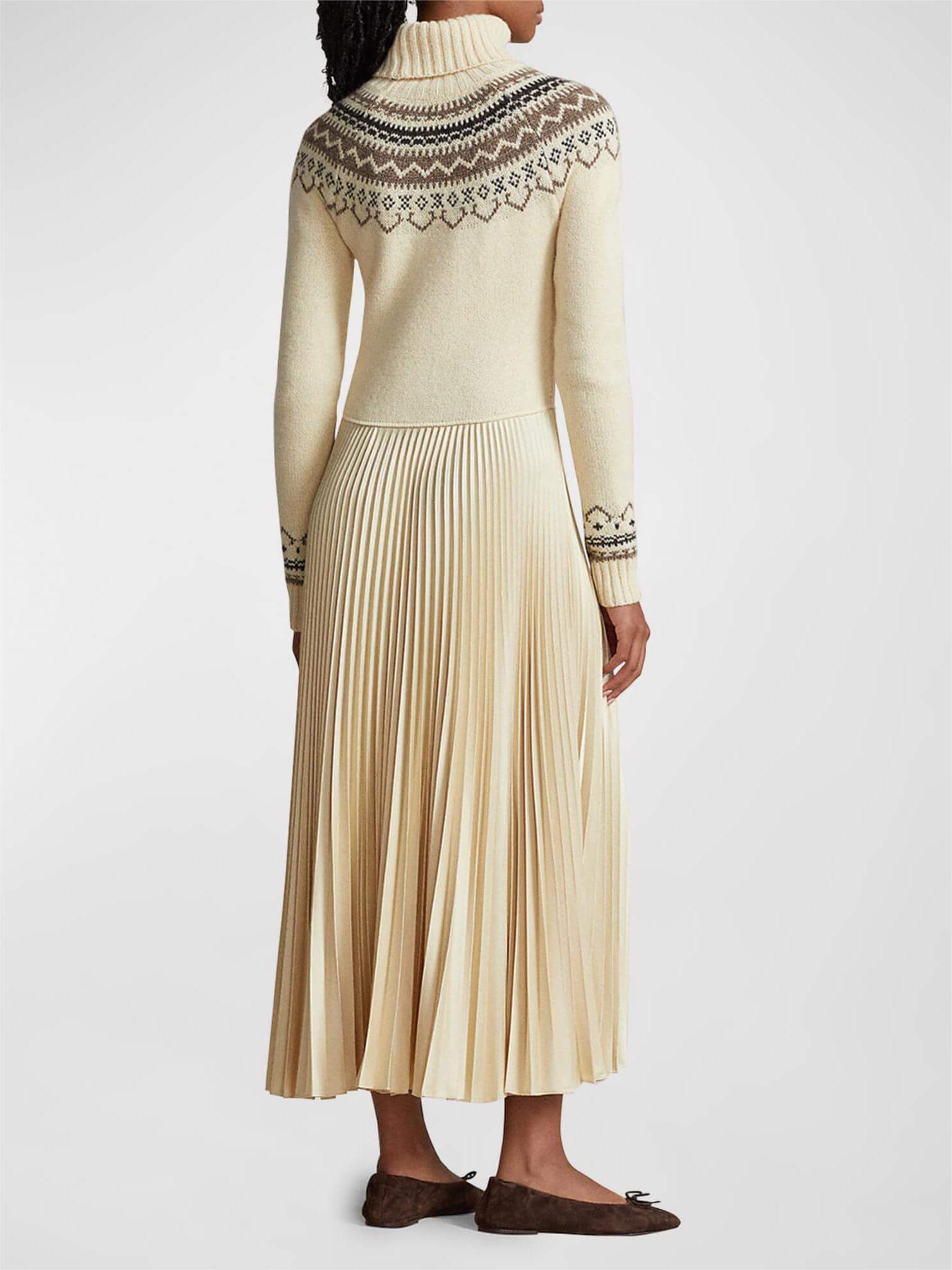 Hybrid Sweater-Pleated Turtleneck Dress-Massicos