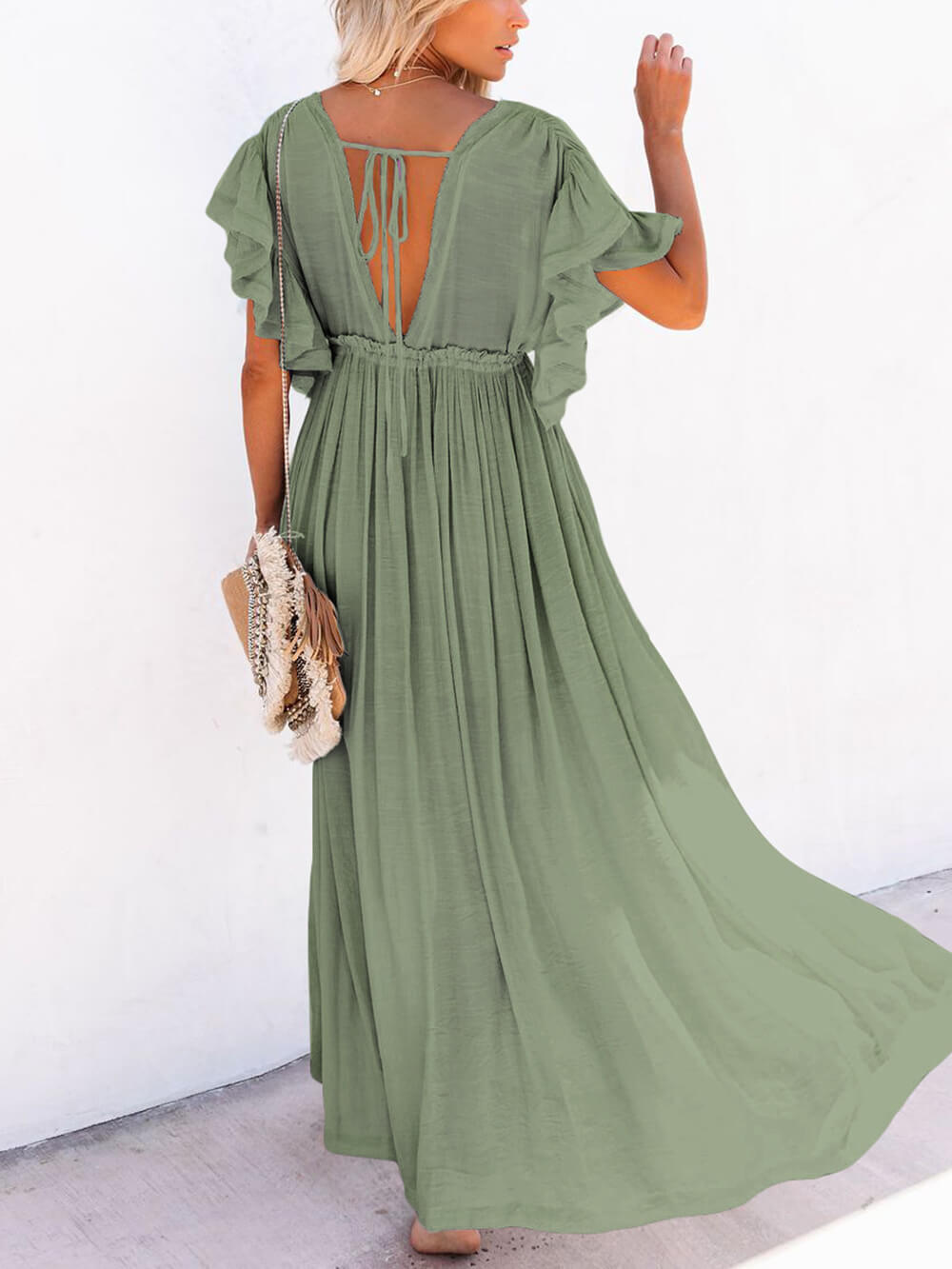 Button Cotton Linen Perfect Beach Boho Maxi Dress-Massicos