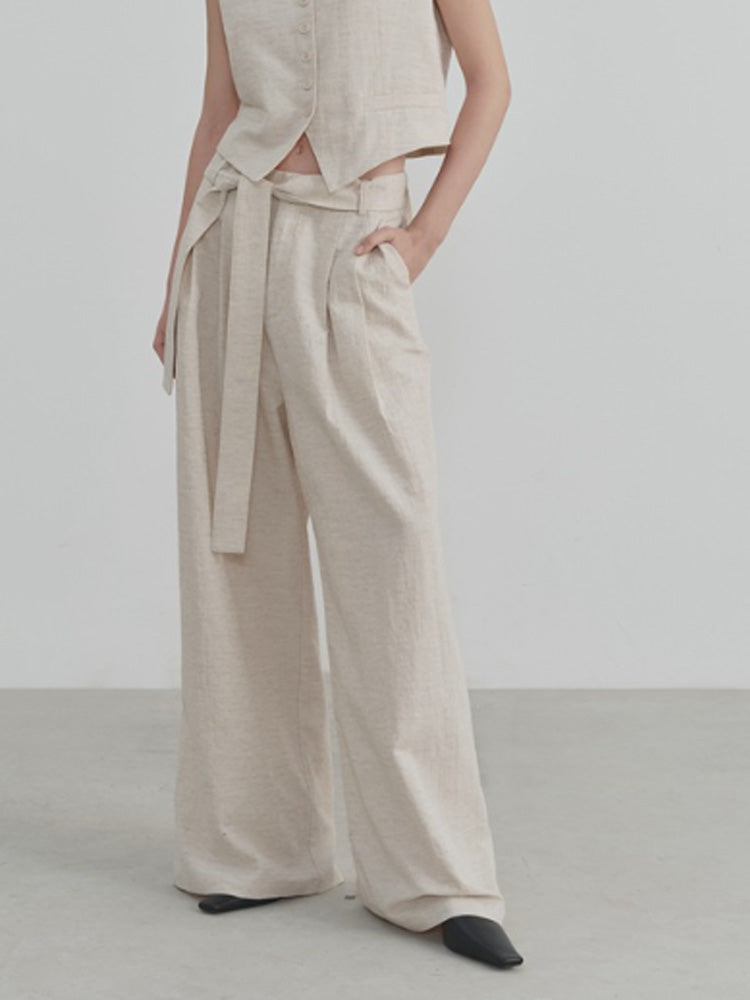 Wide-Leg Straight Linen Trousers-Massicos