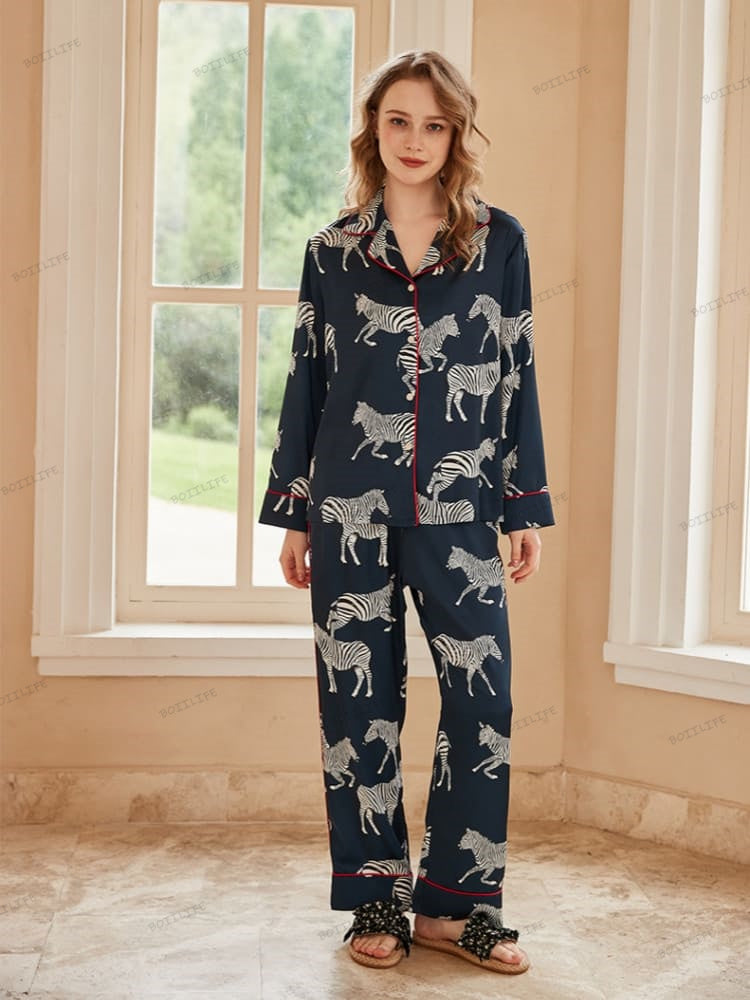 Zebra Print Ice Silk Pajama Set-Massicos