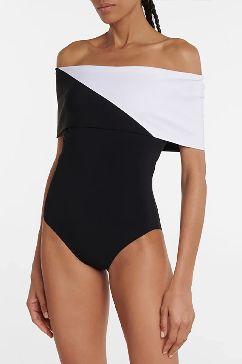 Colorblock Minimal One Piece Swimsuit Set-ROVOLE