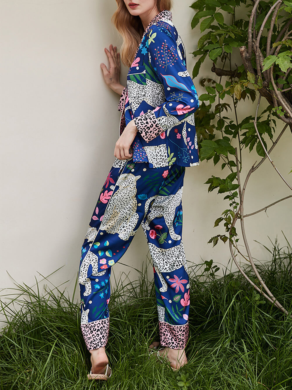 Blue Snow Leopard Print Pajama Set-Massicos