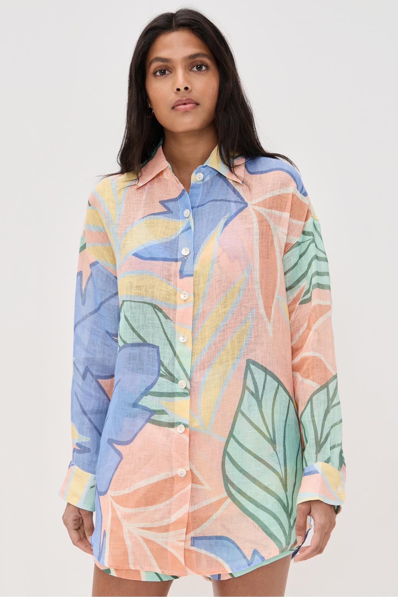 Playa Boyfriend Tropical Leaf Printed Short Set-ROVOLE