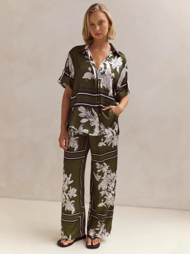 Casual Printed Cardigan Home Set-Massicos