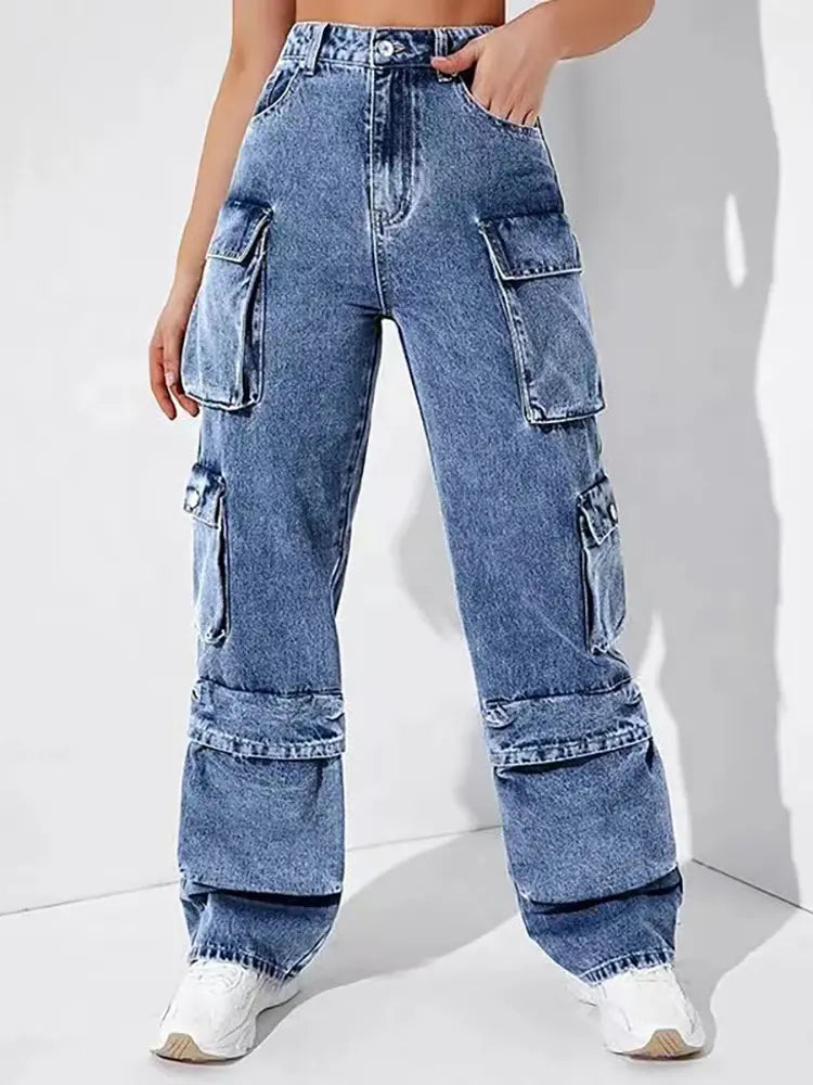 High-Waisted Denim Cargo-Massicos
