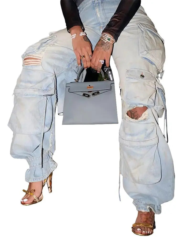 Street Style Cargo Denim-Massicos