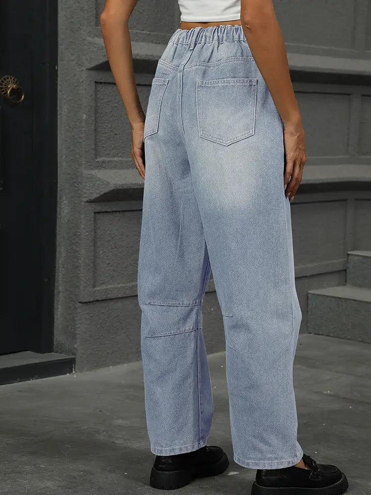 Relaxed Wash Harem Denim Pants Cropped-Massicos