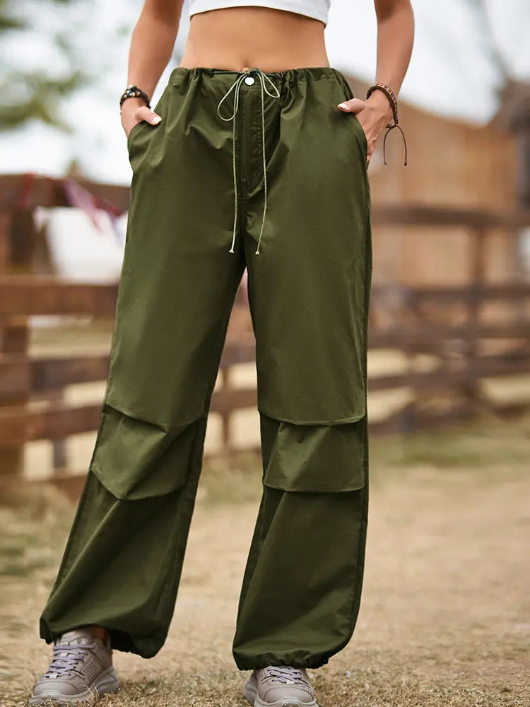 Vintage Street Style Drawstring Cargo Joggers-Massicos