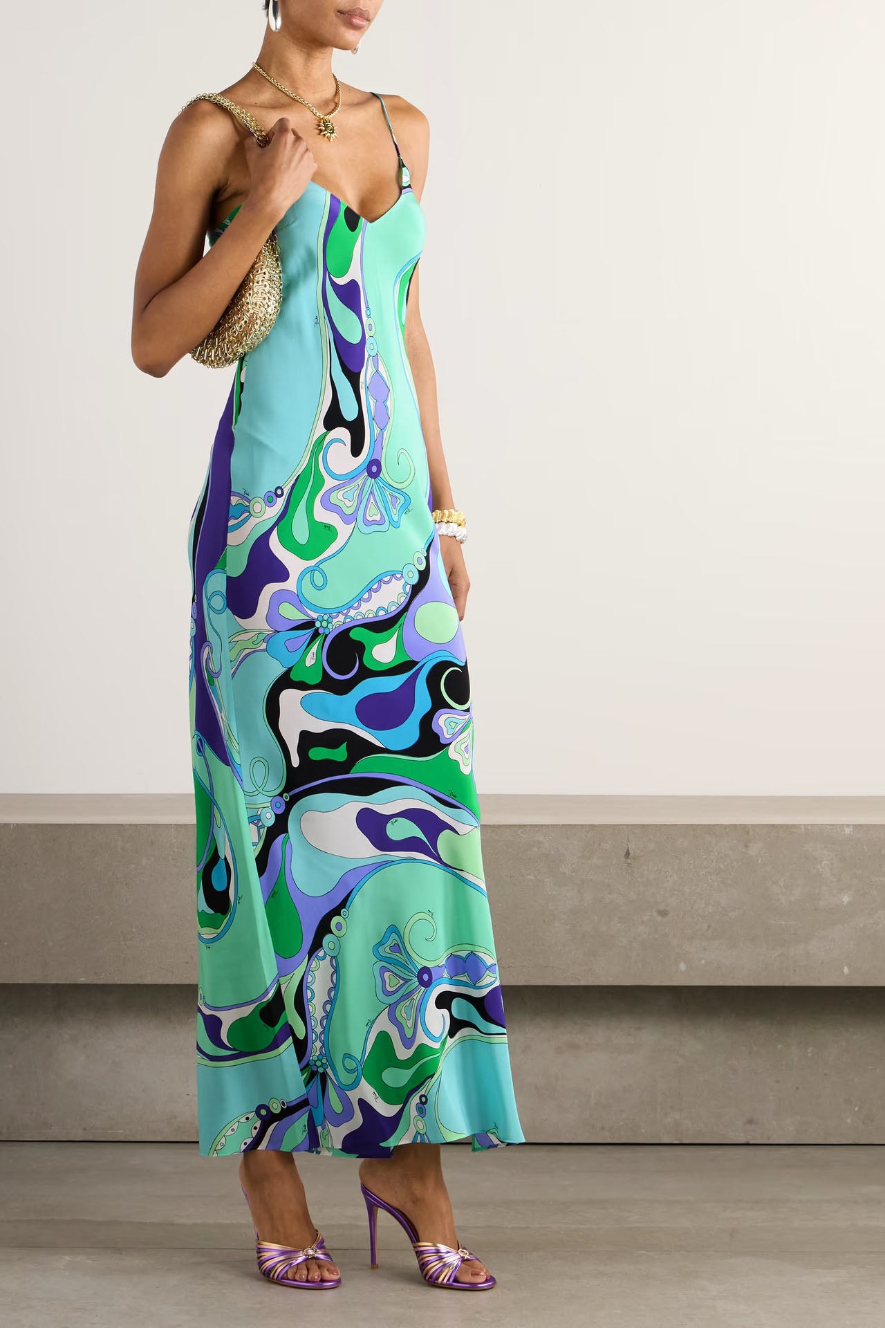 Marmo Printed Satin Maxi Dress-ROVOLE