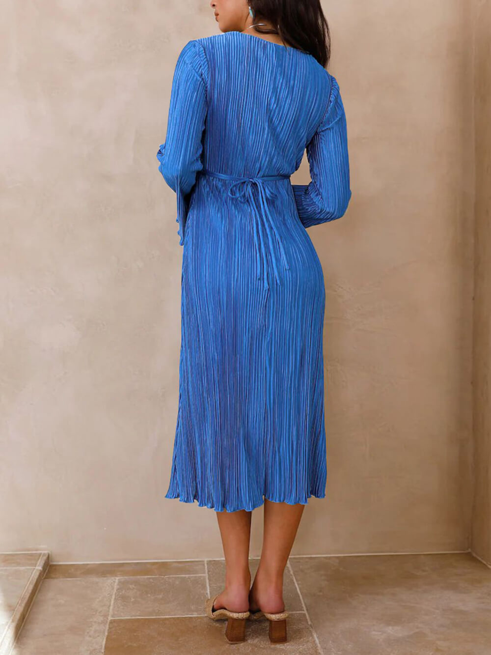 Mountain Vistas Draped Pleated Bell-Sleeve Midi Dress-Massicos
