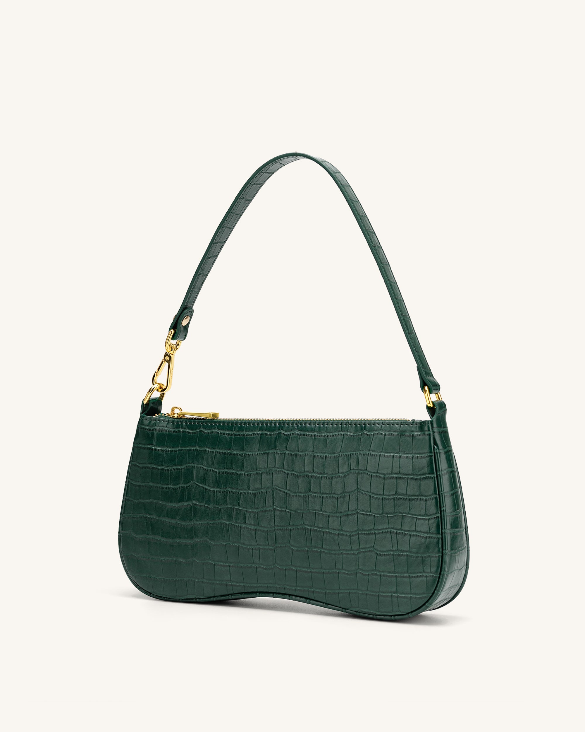 Eva Shoulder Handbag - Dark Green Croc-ROVOLE
