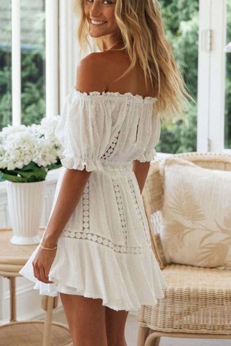 White Lace Crop Top and Skirt Matching Sets-ROVOLE