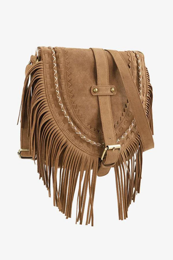 Brown Western Cowboy Style Fringe Crossbody Bag-ROVOLE