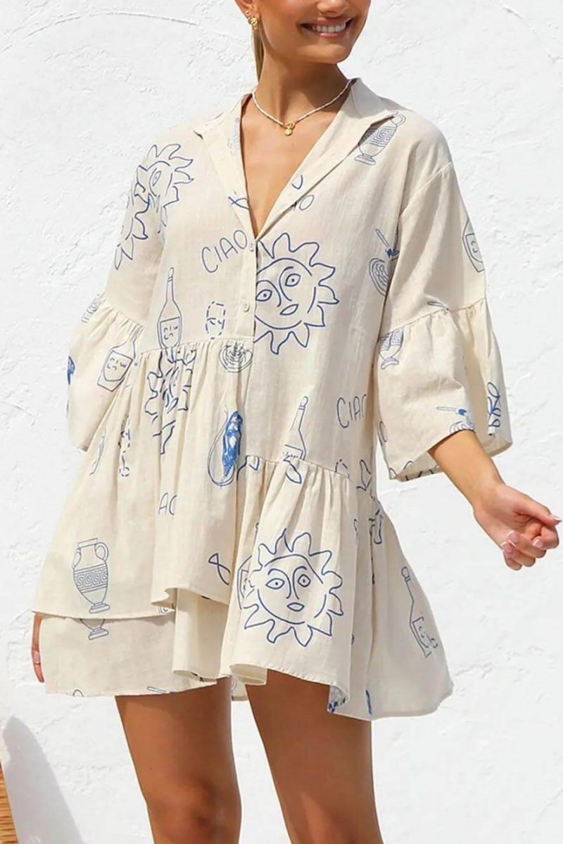 Ethnic Style Loose Shirt Short Dress-ROVOLE