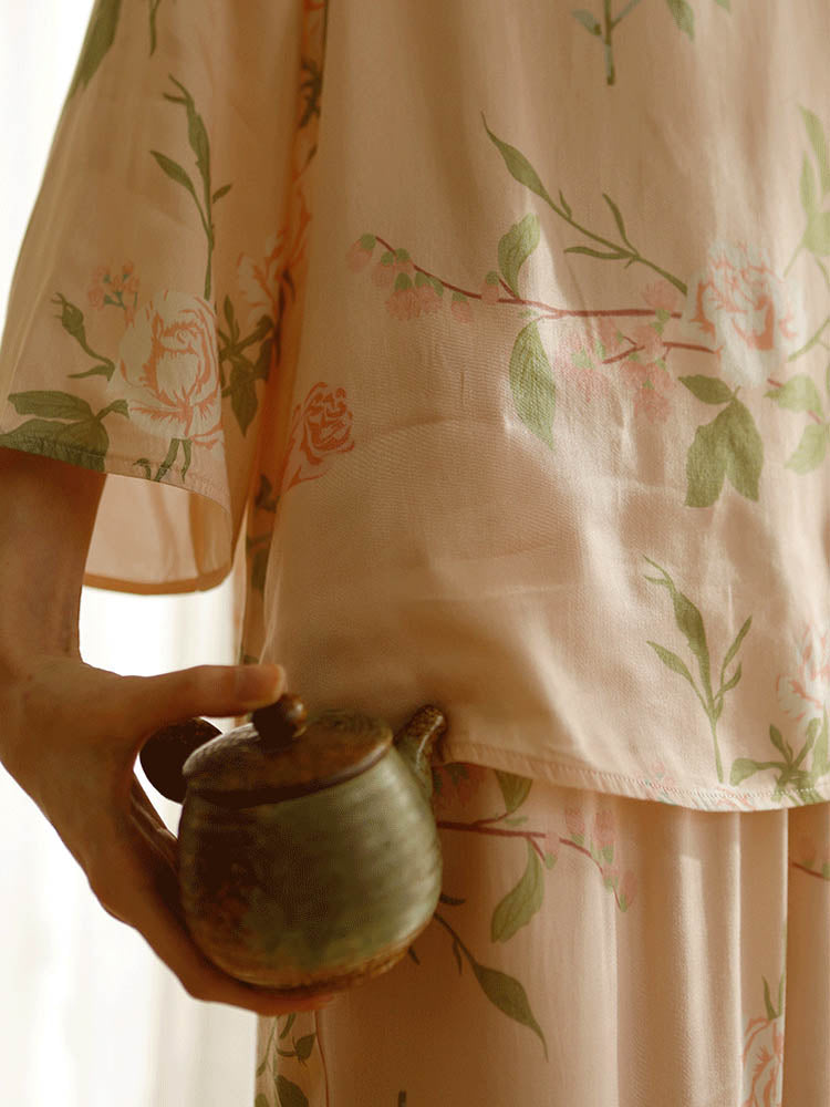 Summer Satin Floral Print Set-Massicos
