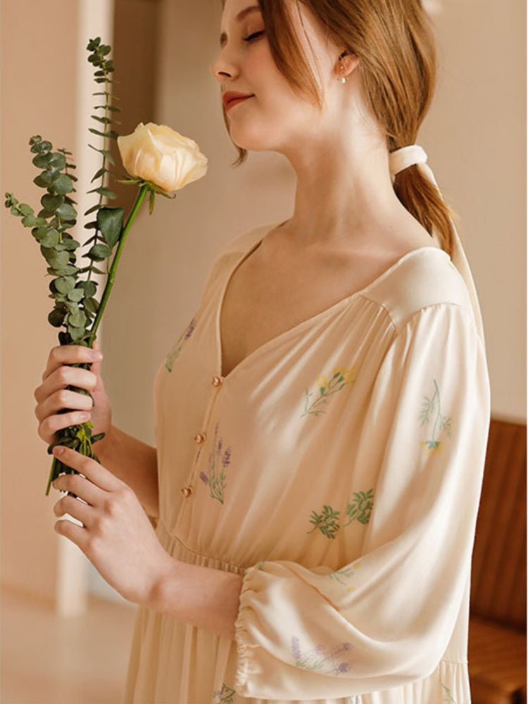 Satin Bubble Sleeve Nightgown-Massicos