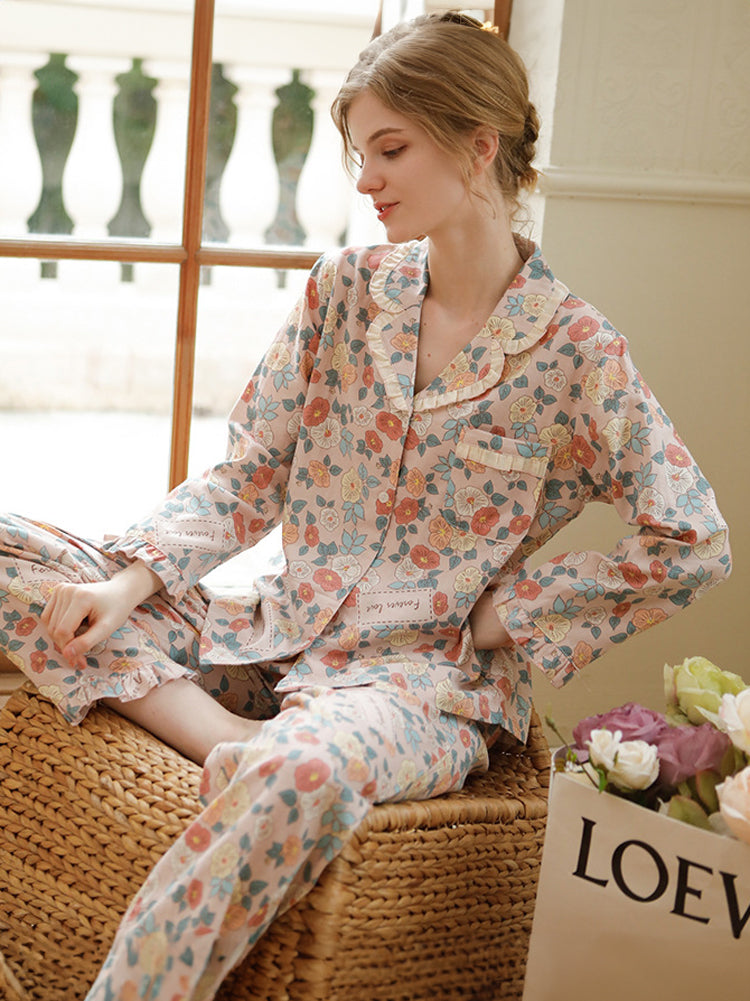 Pure Cotton Button-Up Sleepwear Set-Massicos