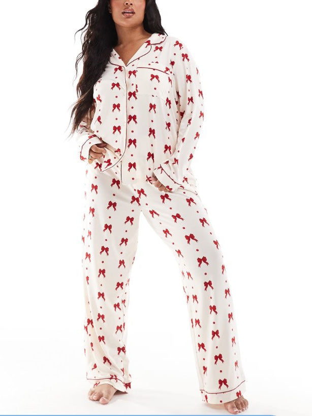 Red Bow Print Pajama Set-Massicos