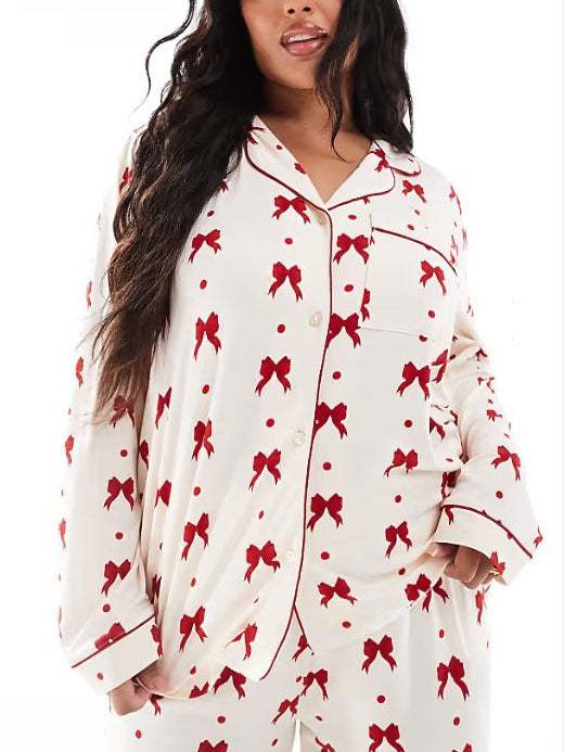 Red Bow Print Pajama Set-Massicos
