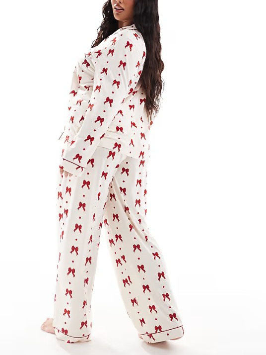 Red Bow Print Pajama Set-Massicos