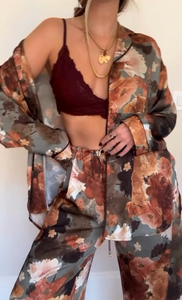 Peony Satin Pajama Set-Massicos