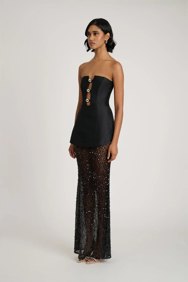 Strapless Peplum Sequined Maxi Dress-Massicos