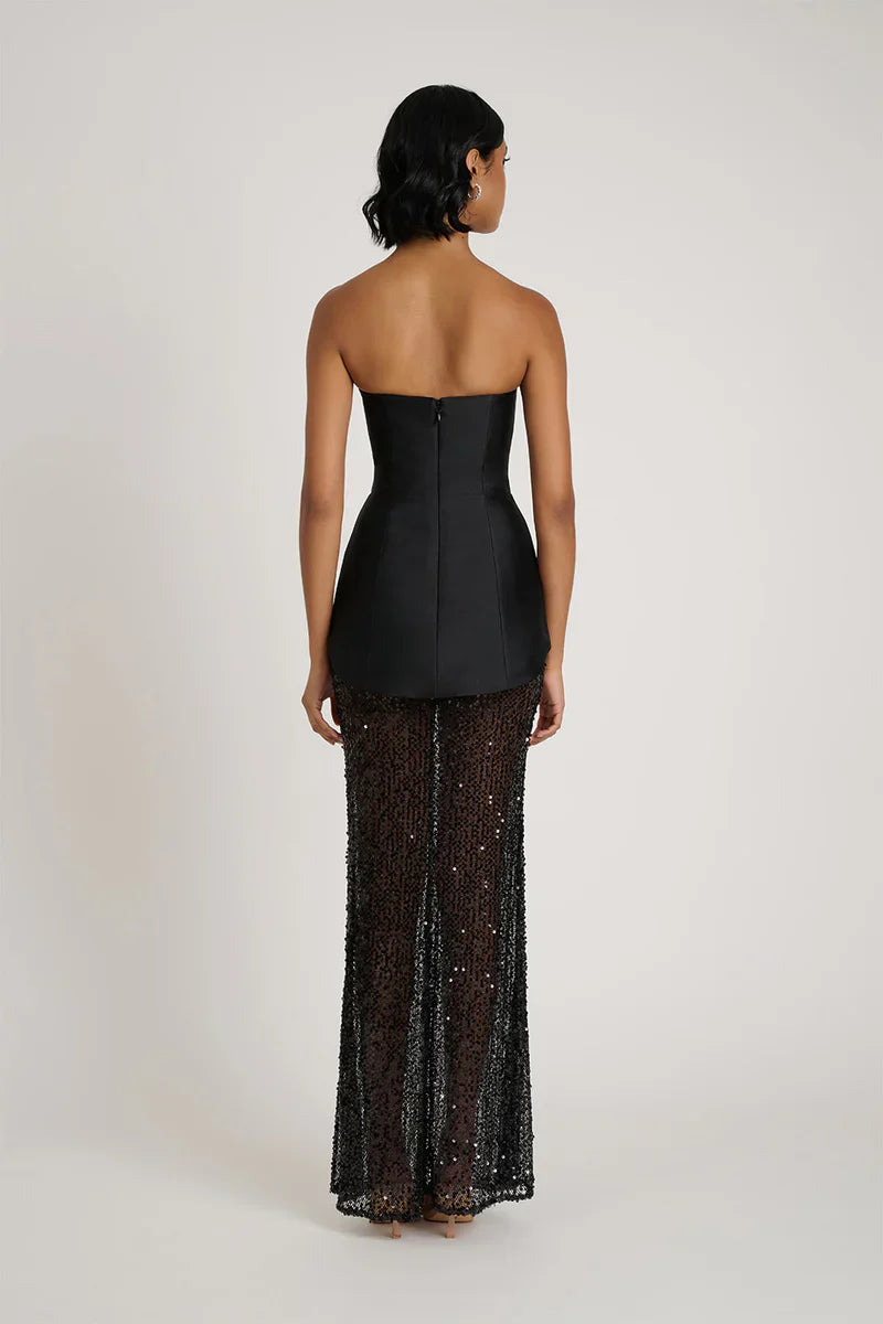 Strapless Peplum Sequined Maxi Dress-Massicos