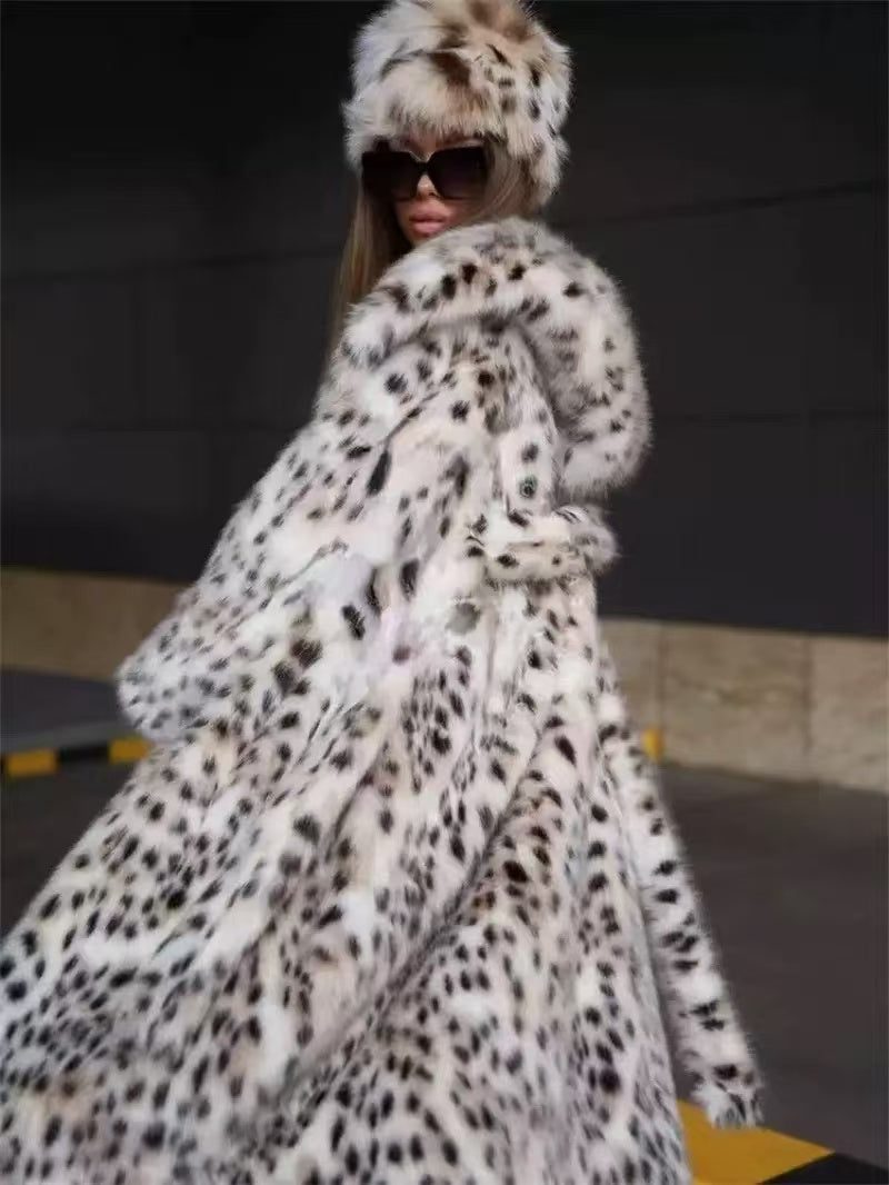 Leopard print faux fur long coat-Massicos