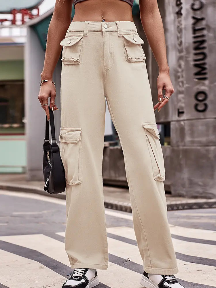 Multi-Pocket Utility Denim Cargo Pants-Massicos