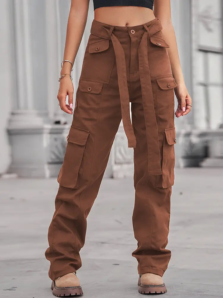 Washed Multi-Pocket Denim Cargo Pants-Massicos