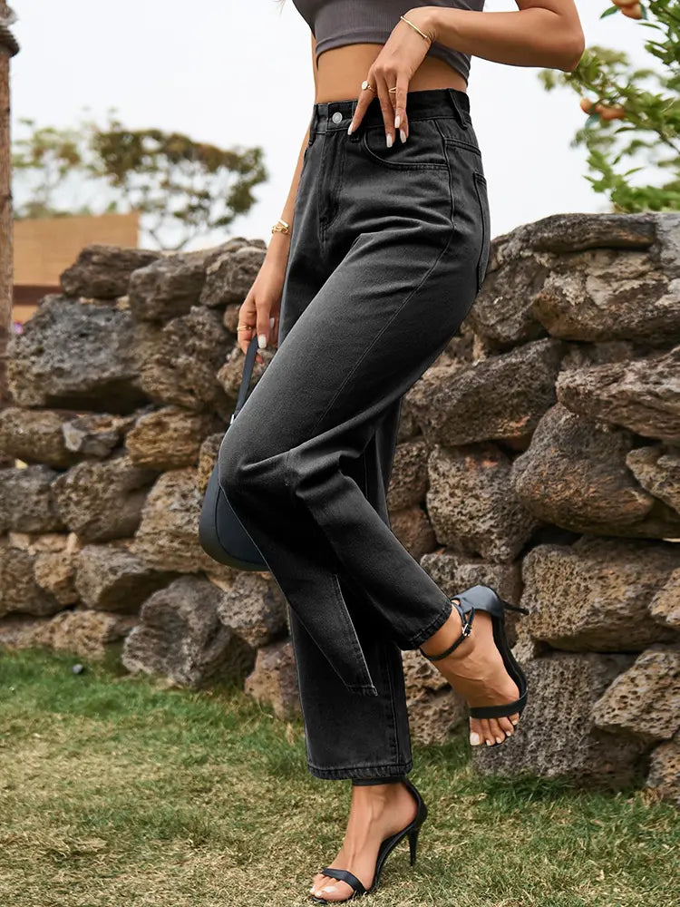 Trendy Split-Hem Washed Denim Pants-Massicos