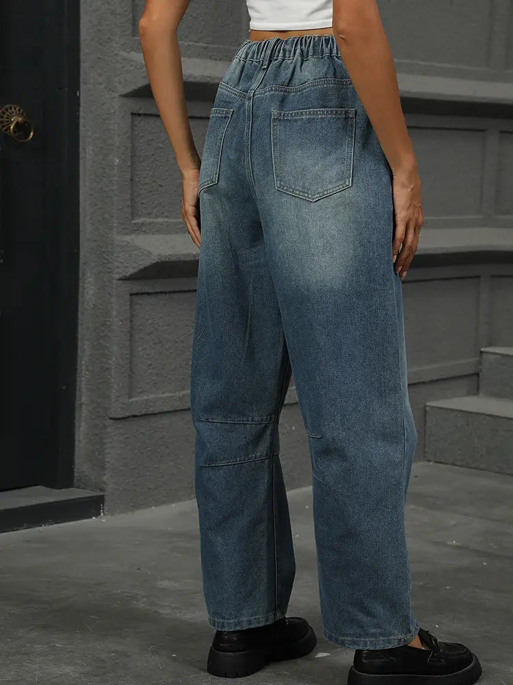 Relaxed Wash Harem Denim Pants Cropped-Massicos