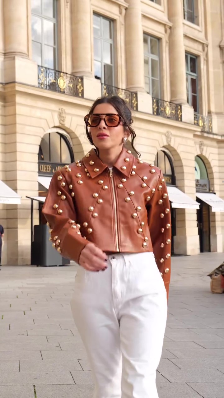 Designer gold studded leather jacket-Massicos