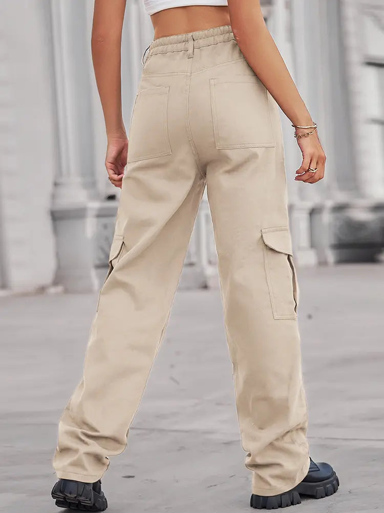 Elastic Waist Utility Denim Pants-Massicos
